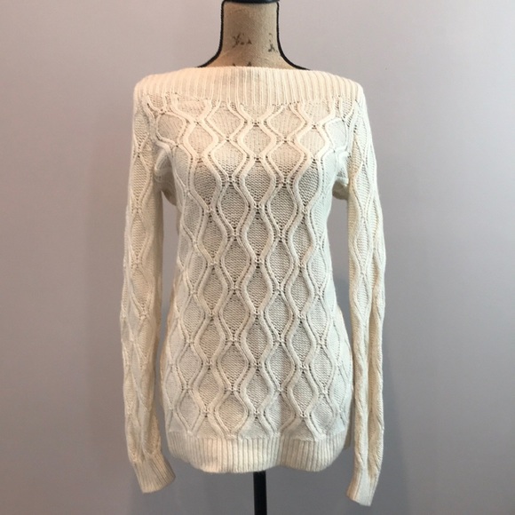 LOFT Sweater Wool Rabbit Hair Ivory Cableknit Small - Picture 2 of 6